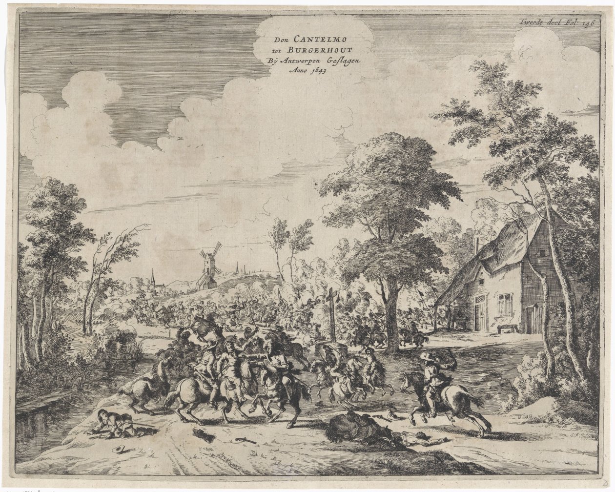 Spanjoler under Don Cantelmo beseiret ved Borgerhout, 1643 Don Cantelmo tot Burgerhout Av Antwerp Struck Anno 1643 (tittel på objekt) av Dirk Stoop