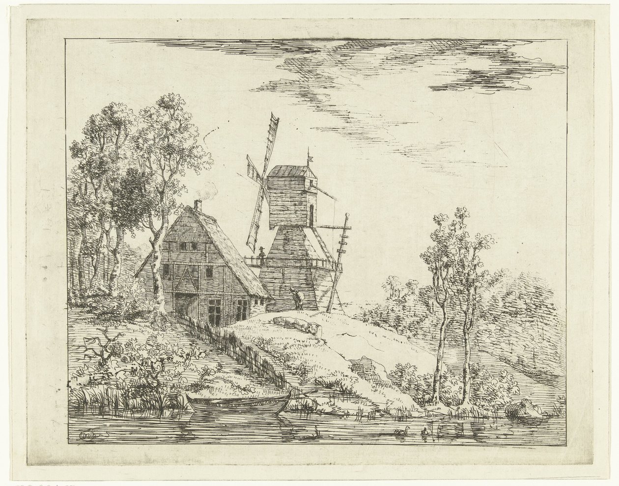Landskap med gård og mølle i Holstein av Dirk Vis Blokhuyzen