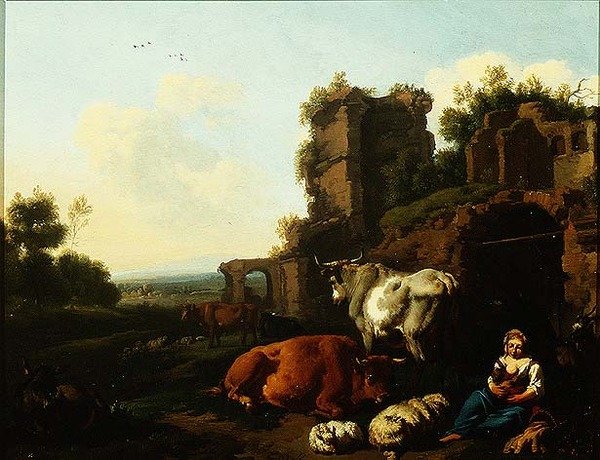 Landskap med gjeterinne, ca. 1670 (olje på panel) av Dirk van Berghen