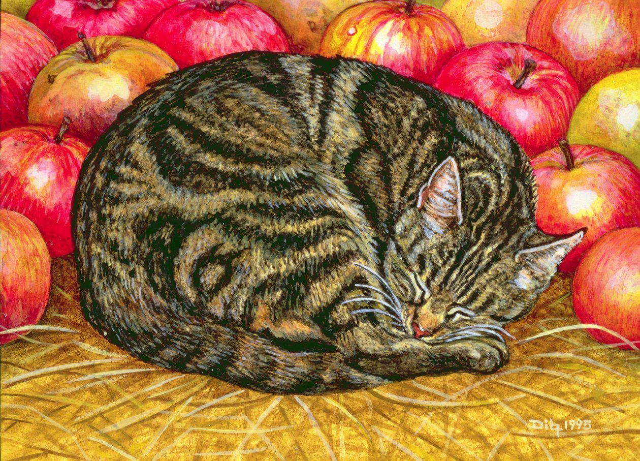 Left-Hand Apple-Cat, 1995 (akryl på panel) av Ditz