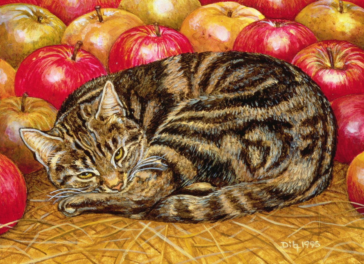 Høyrehånds Apple-Cat, 1995 (akryl på panel) av Ditz