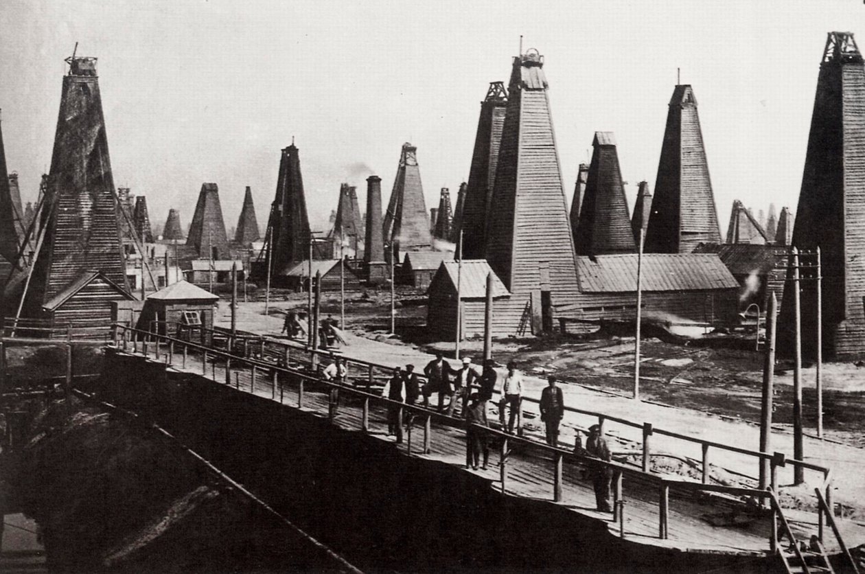 Oljebrønner ved Baku ved Det kaspiske hav, Russland, ca 1890 av Dmitri Ivanovich Yermakov