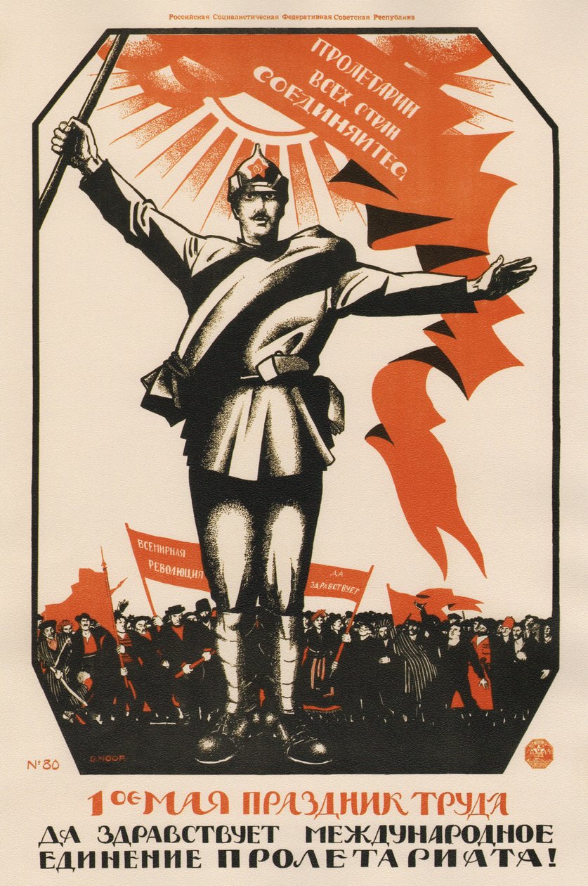 1. mai er arbeidsfesten. Lenge leve proletariatets internasjonale enhet! - Moor, Dmitri Stachievich (1883-1946) - 1920 - Fargelitografi - 107x71 - Det russiske statsbiblioteket, Moskva av Dmitry  Moor