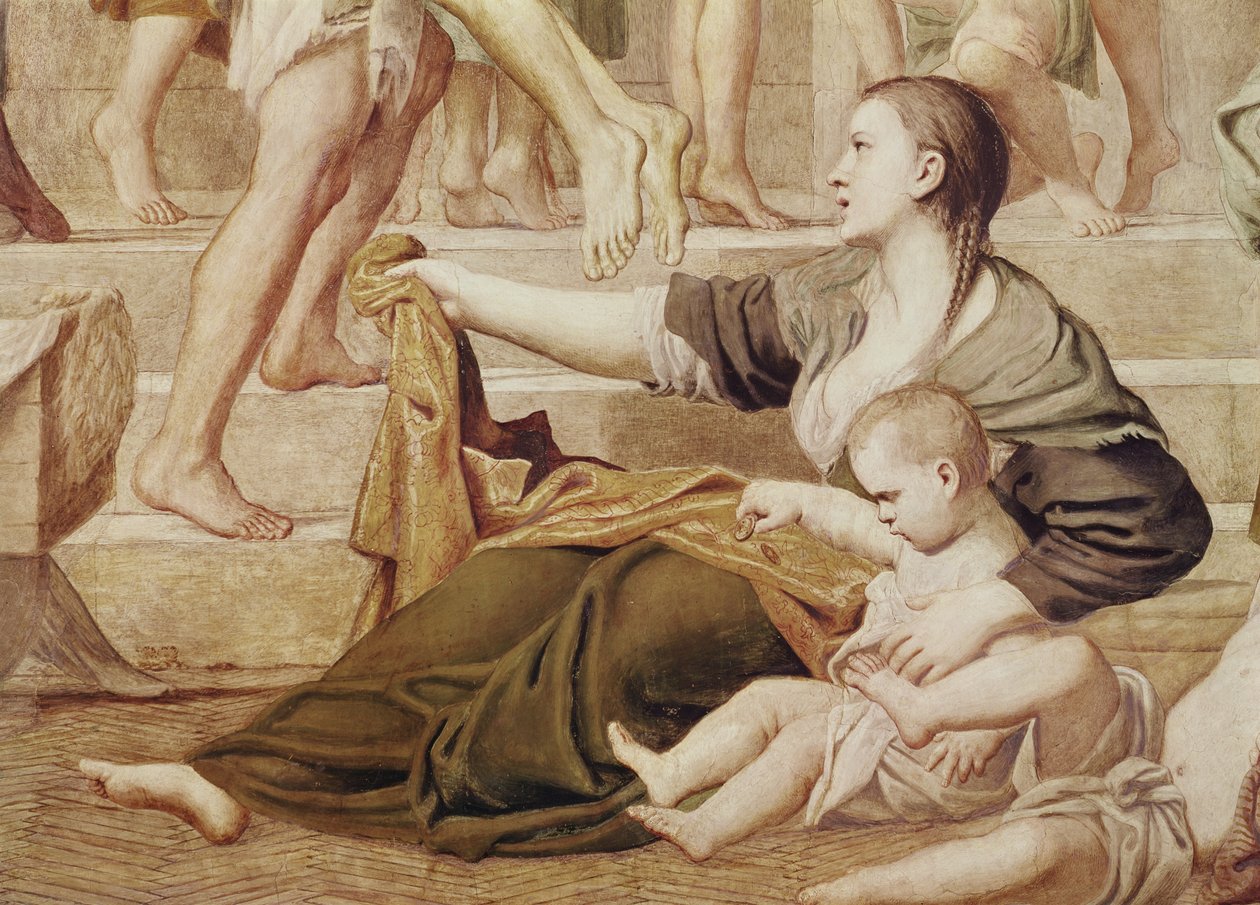 Detalj av St. Cecilia som deler ut almisser ca. 1612-15 (detalj av 438851) av Domenichino