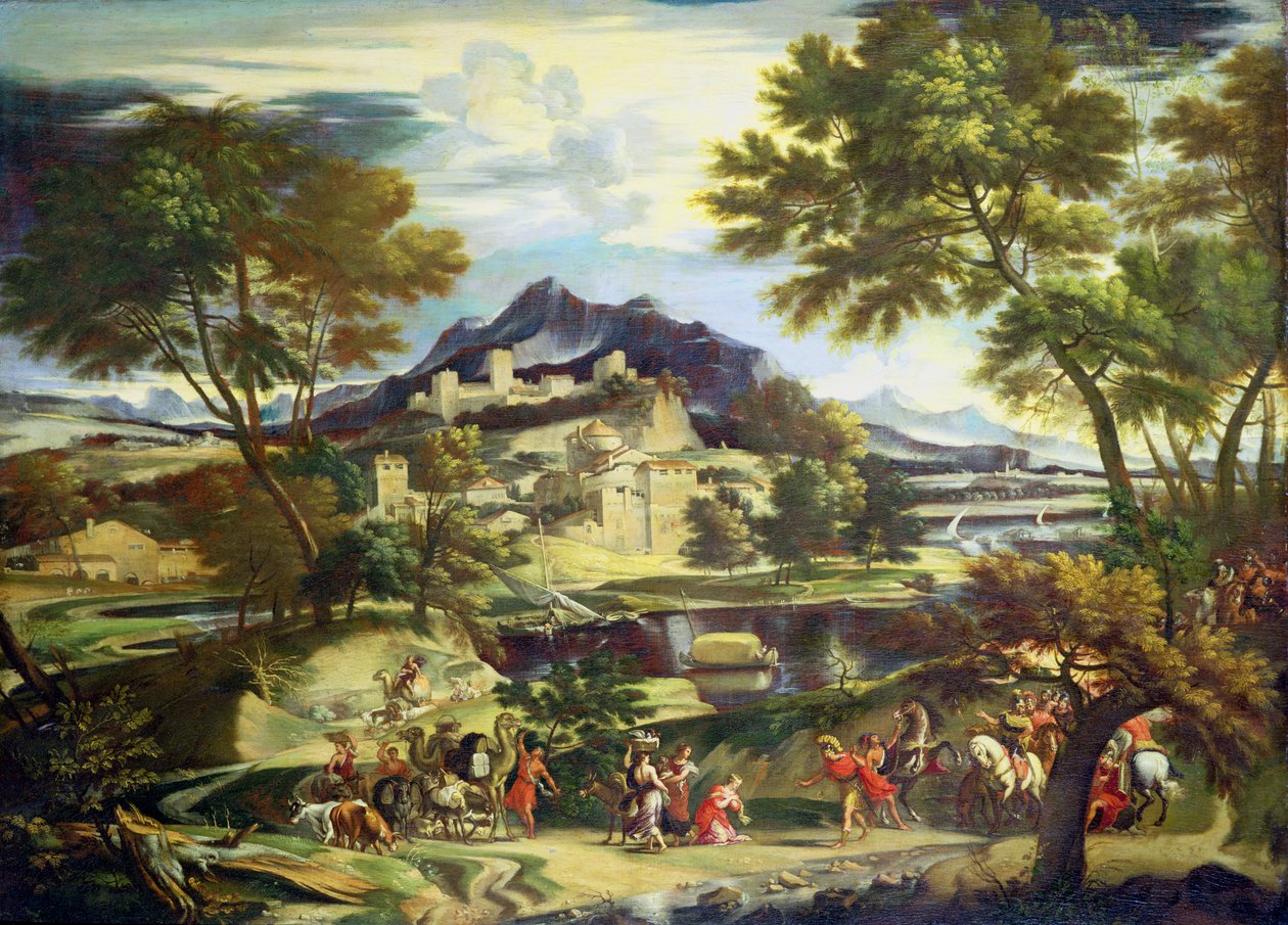 Møtet mellom David og Abigail (olje på lerret) av Domenichino (1581-1641) (circle of)