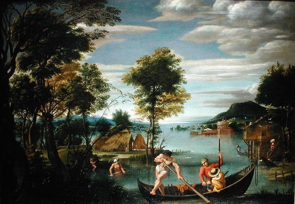 Landskap med båter (olje på lerret) av Domenichino