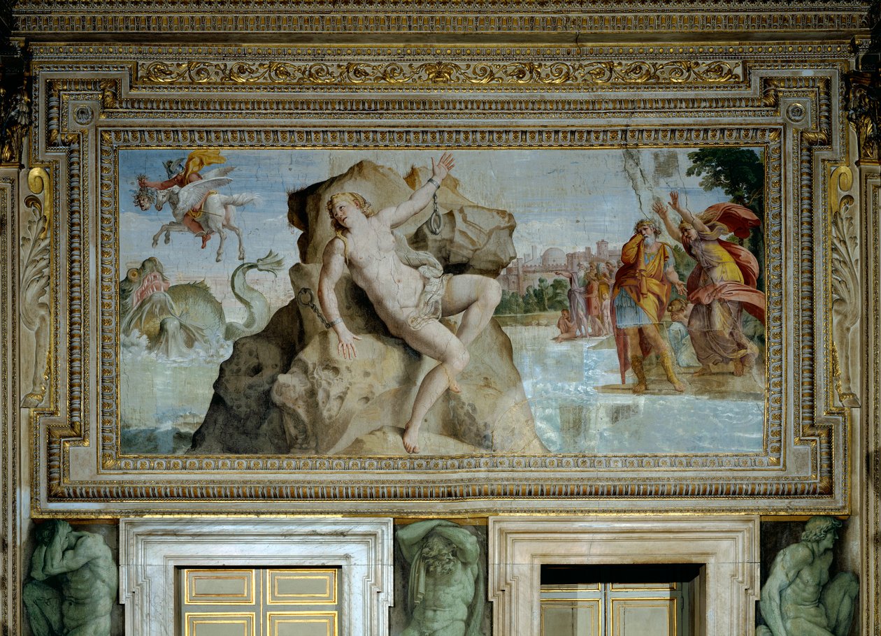 Andromeda tilbudt til sjømonsteret er befridd av Perseus av Domenichino
