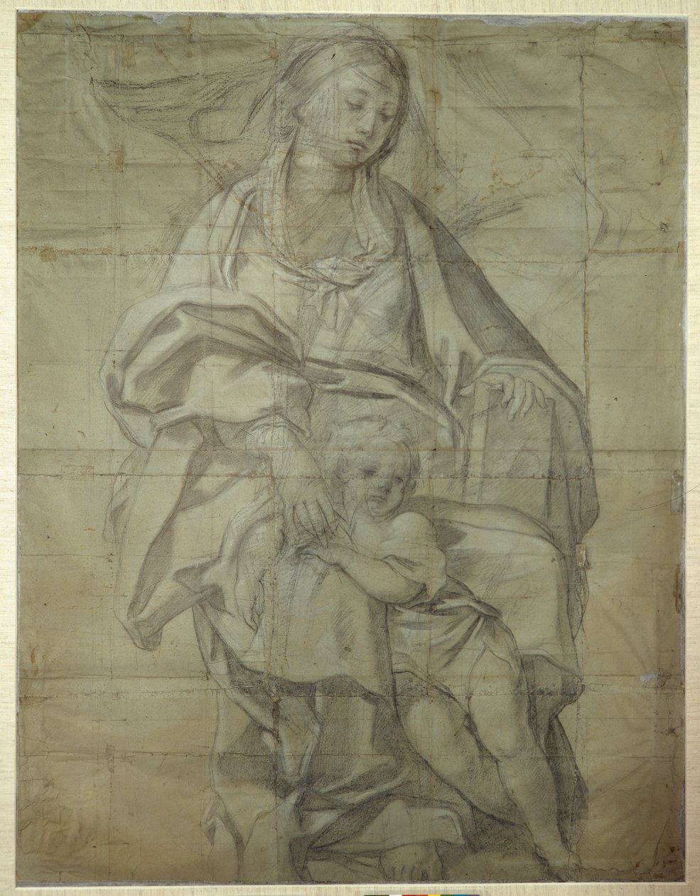Madonna og barn (svart kritt på papir) av Domenichino