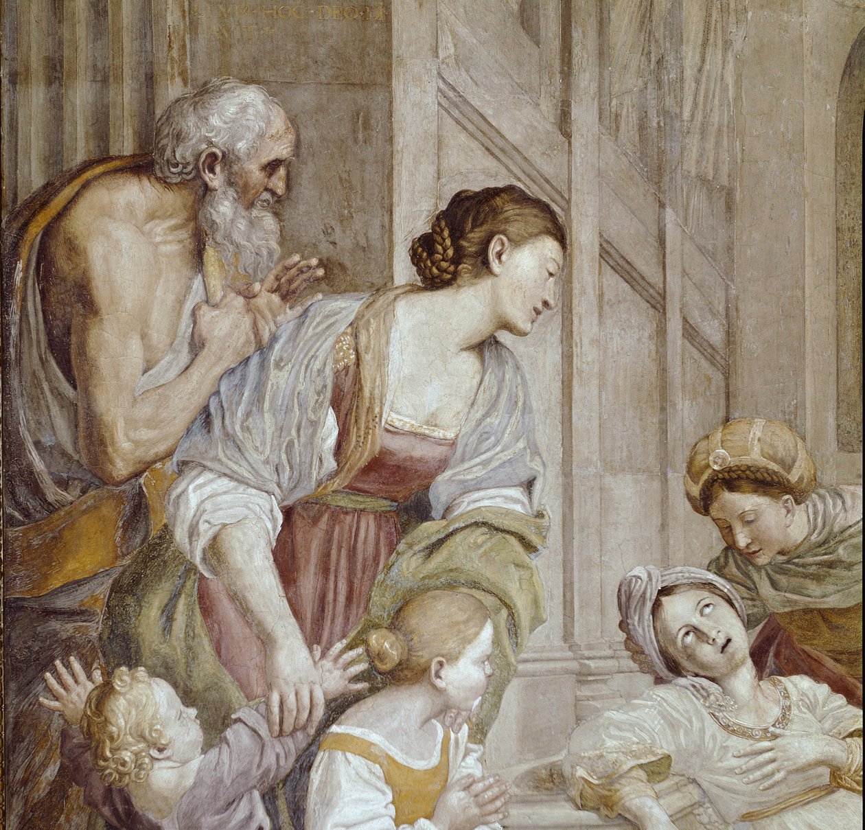 Story of St. Cecilia: Death of St. Cecilia, detalj (Fresco av Domenichino
