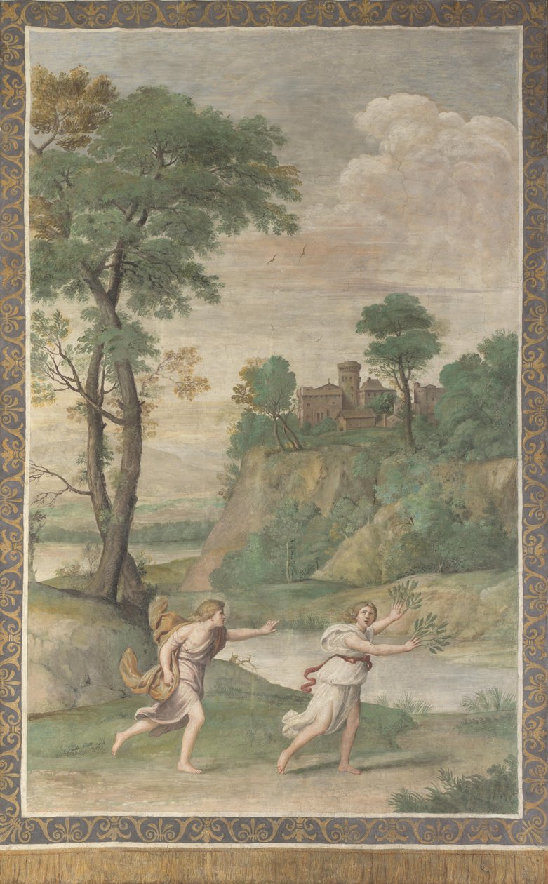 Apollo forfølger Daphne Fresco fra Villa Aldobrandini, 1617-1618 av Domenichino
