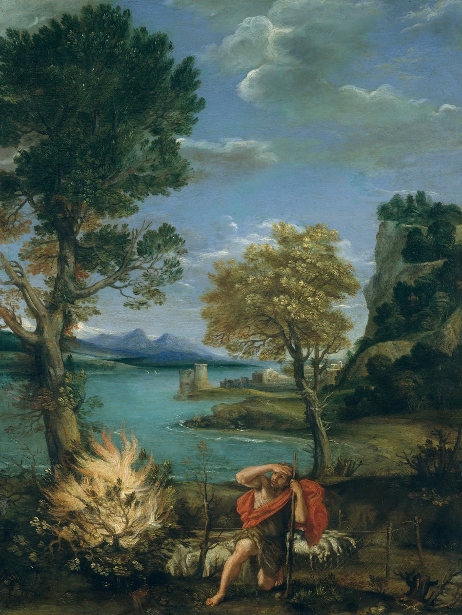 Landskap med Moses og den brennende busken, 1610-16. av Domenichino