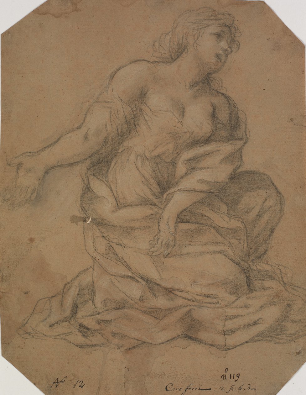 Putti, en engel i halvfigur og et kvinnelig hode. Studer for en kunngjøring av Domenichino