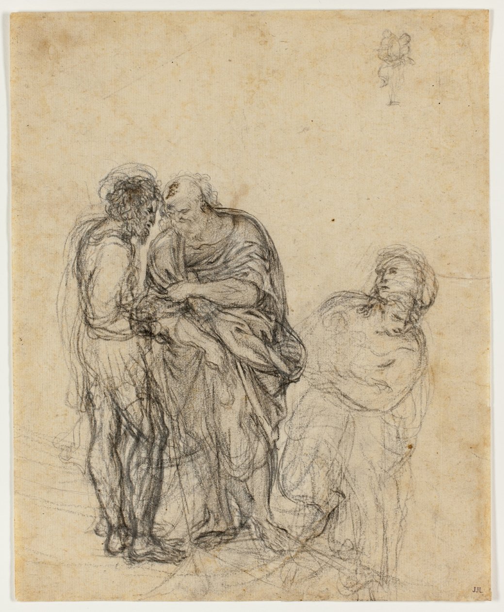 Studie av en gammel mann, en yngre mann og en kvinne av Domenichino
