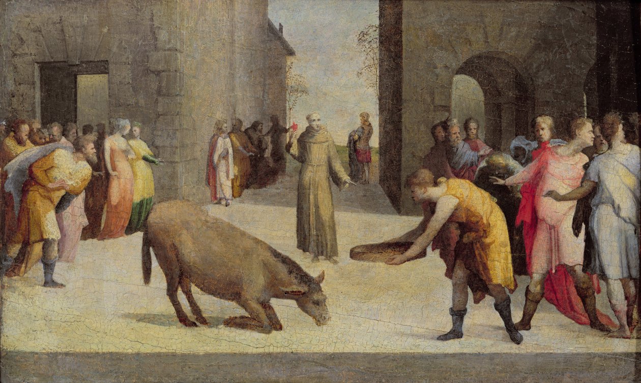 St. Antonius av Padua og eselens mirakel, 1537 av Domenico di Pace Beccafumi  