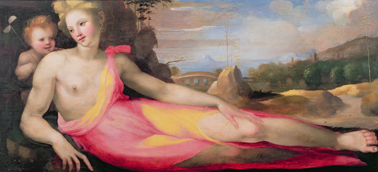 Venus og Amor, ca. 1519 (panel) av Domenico di Pace Beccafumi  