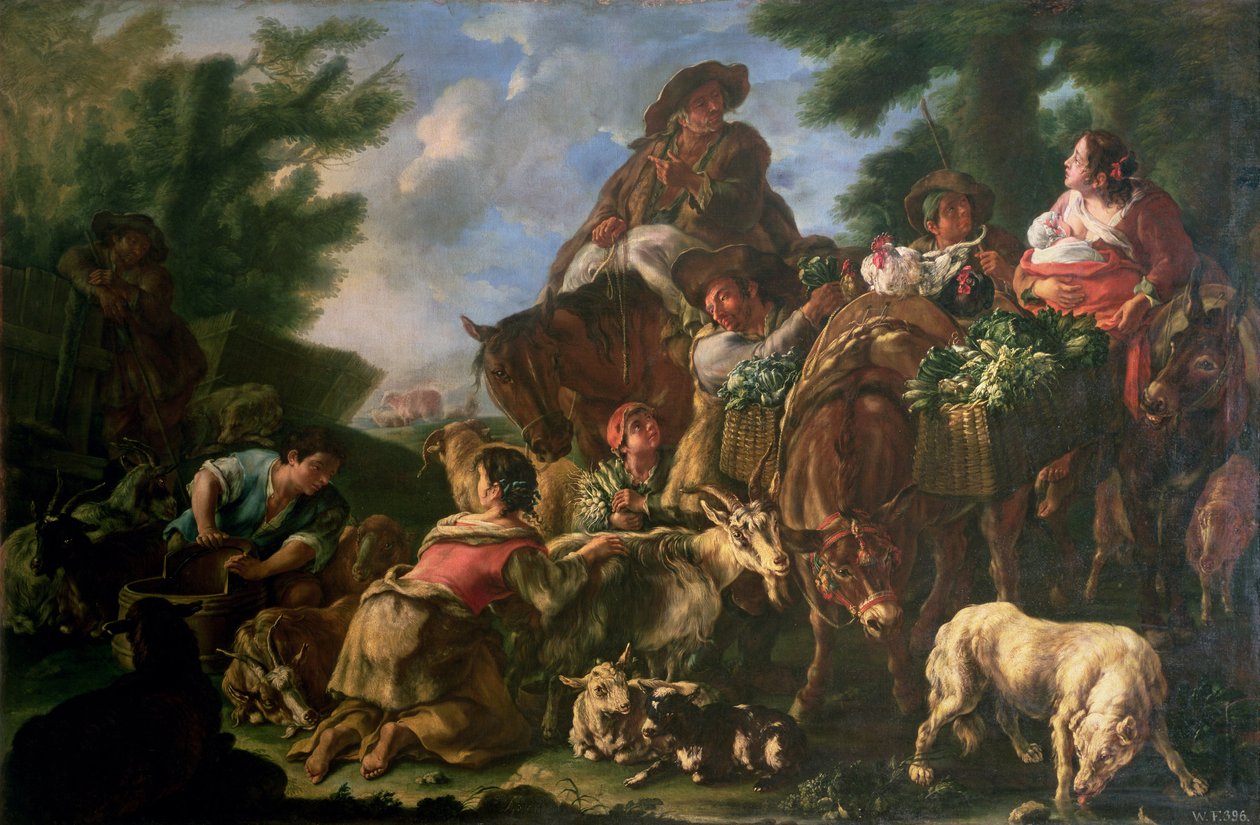 Gruppe gjetere med en hest av Domenico Brandi
