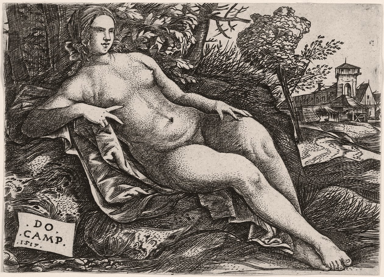 Venus liggende i et landskap, ca. 1517 av Domenico Campagnola