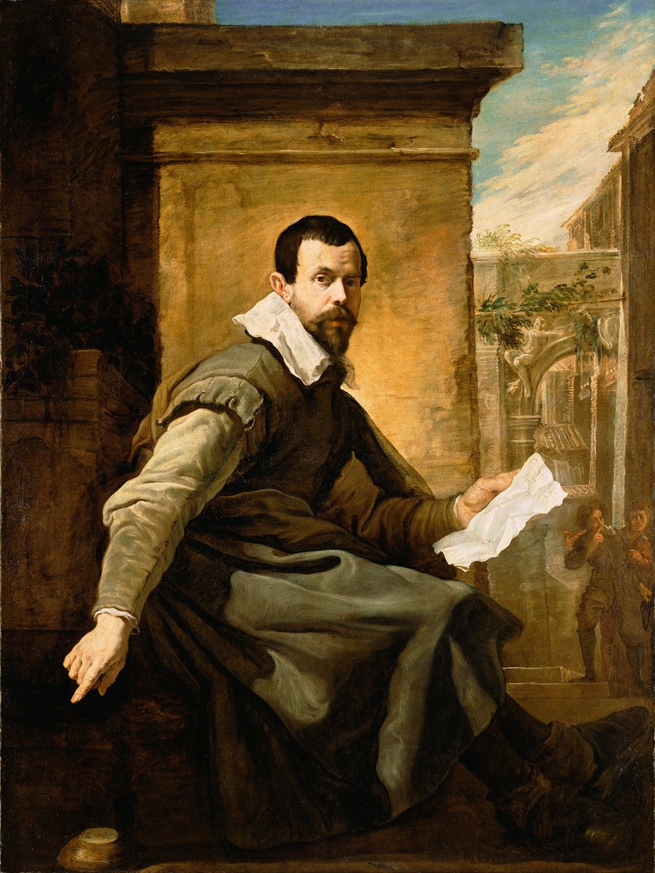 Portrett av en mann med et noteark av Domenico Fetti or Feti