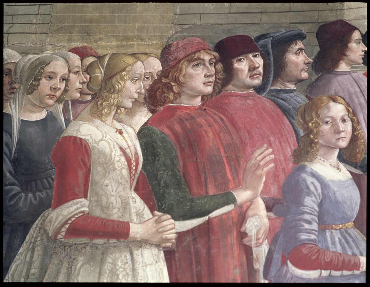 Florentinske tilskuere, fra Cycle of St. Francis, Sassetti Chapel, 1483 (detalj) (se også 60523) av Domenico Ghirlandaio