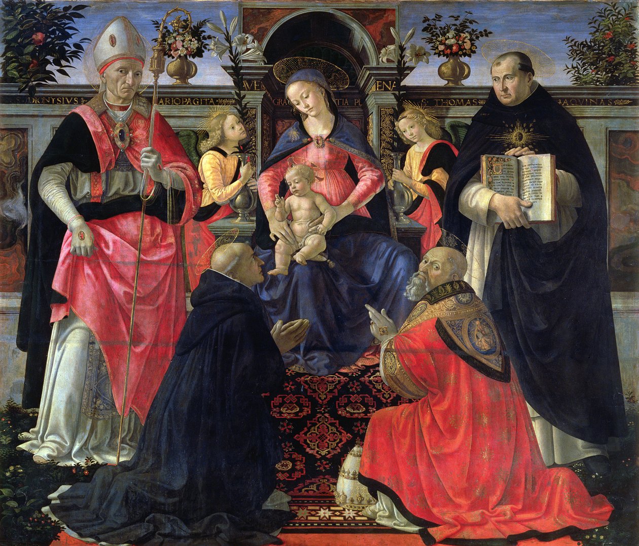 Madonna og Child tronet med SS. Dionysius, Aeropagita, Domenic, Clement og Thomas Aquinas, 1483 av Domenico Ghirlandaio