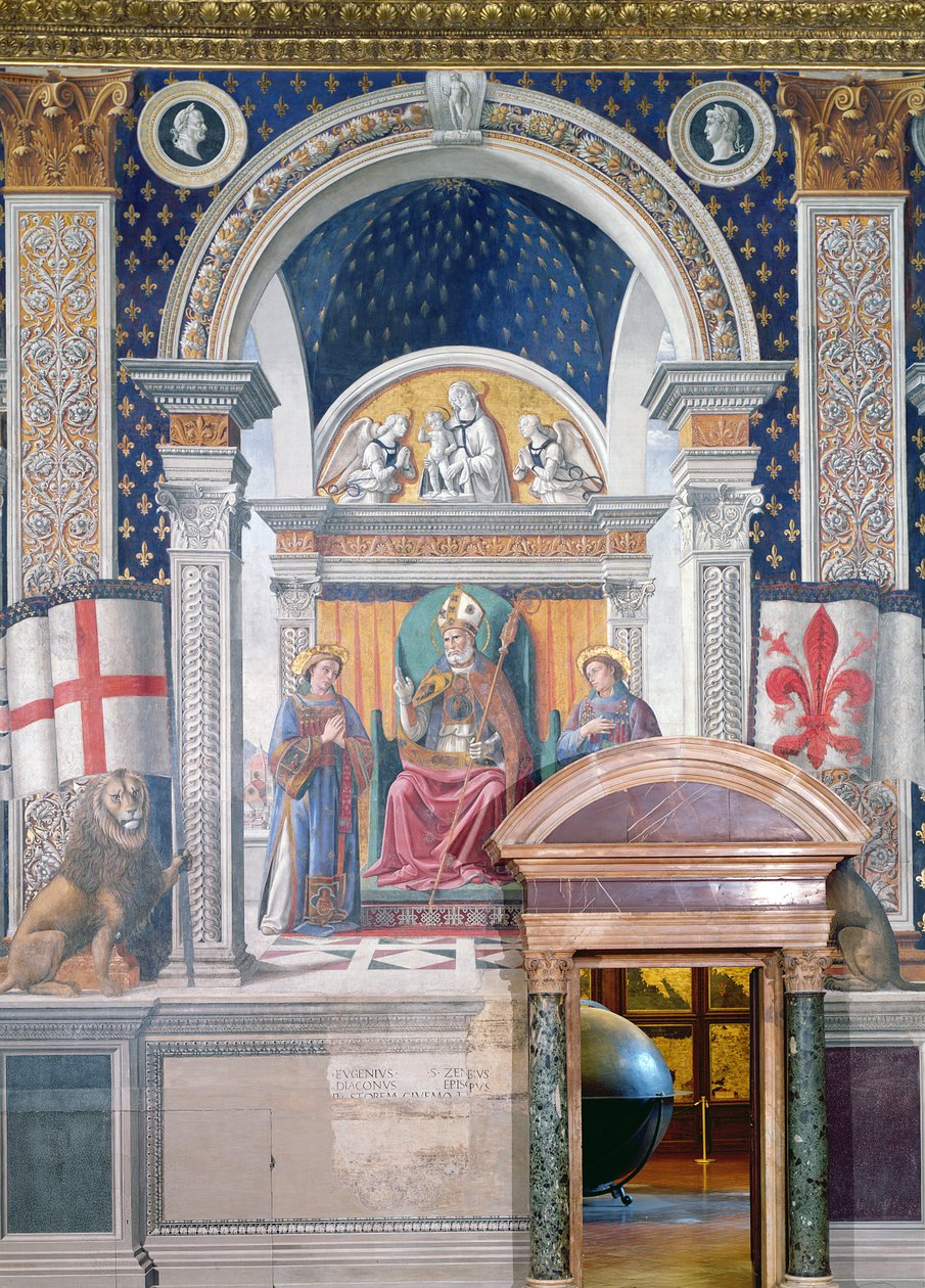 De hellige Zenobius, Stephen og Lawrence, detalj fra fresken i Sala dei Gigli, ca. 1470 av Domenico Ghirlandaio