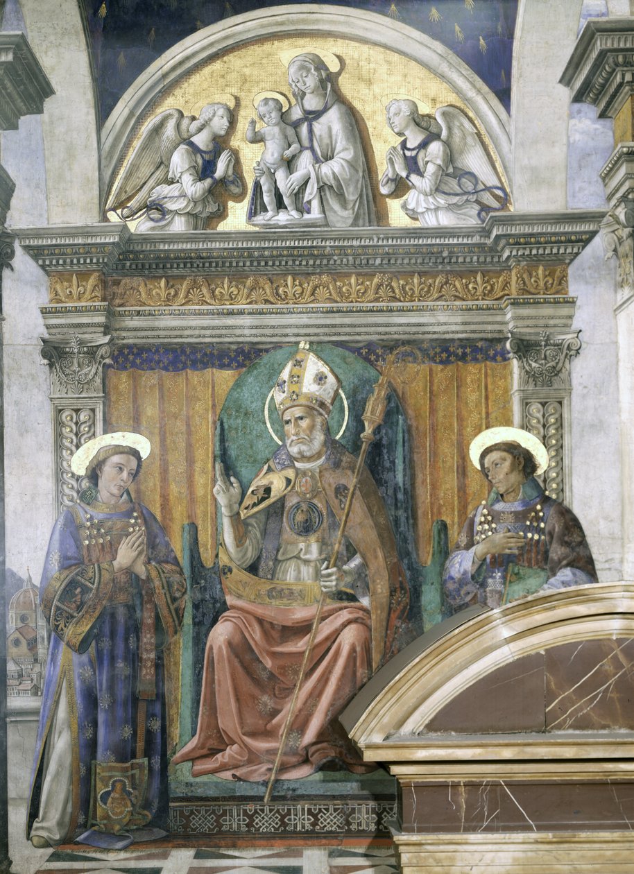 De hellige Zenobius, Stephen og Lawrence, detalj fra fresken i Sala dei Gigli, ca. 1470 av Domenico Ghirlandaio