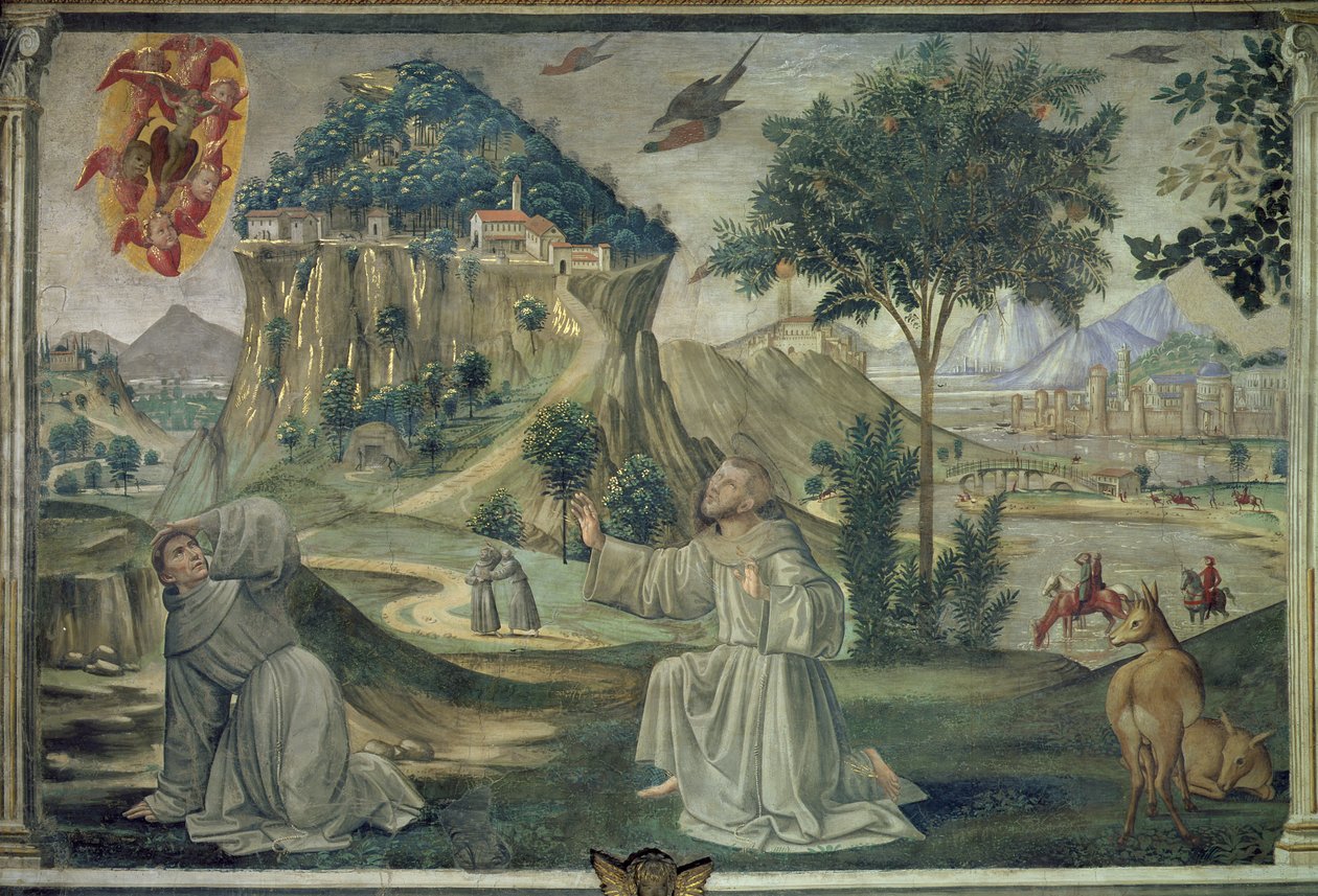 St. Frans mottar stigmata, scene fra en syklus av livet til St. Frans av Assisi, 1486 av Domenico Ghirlandaio