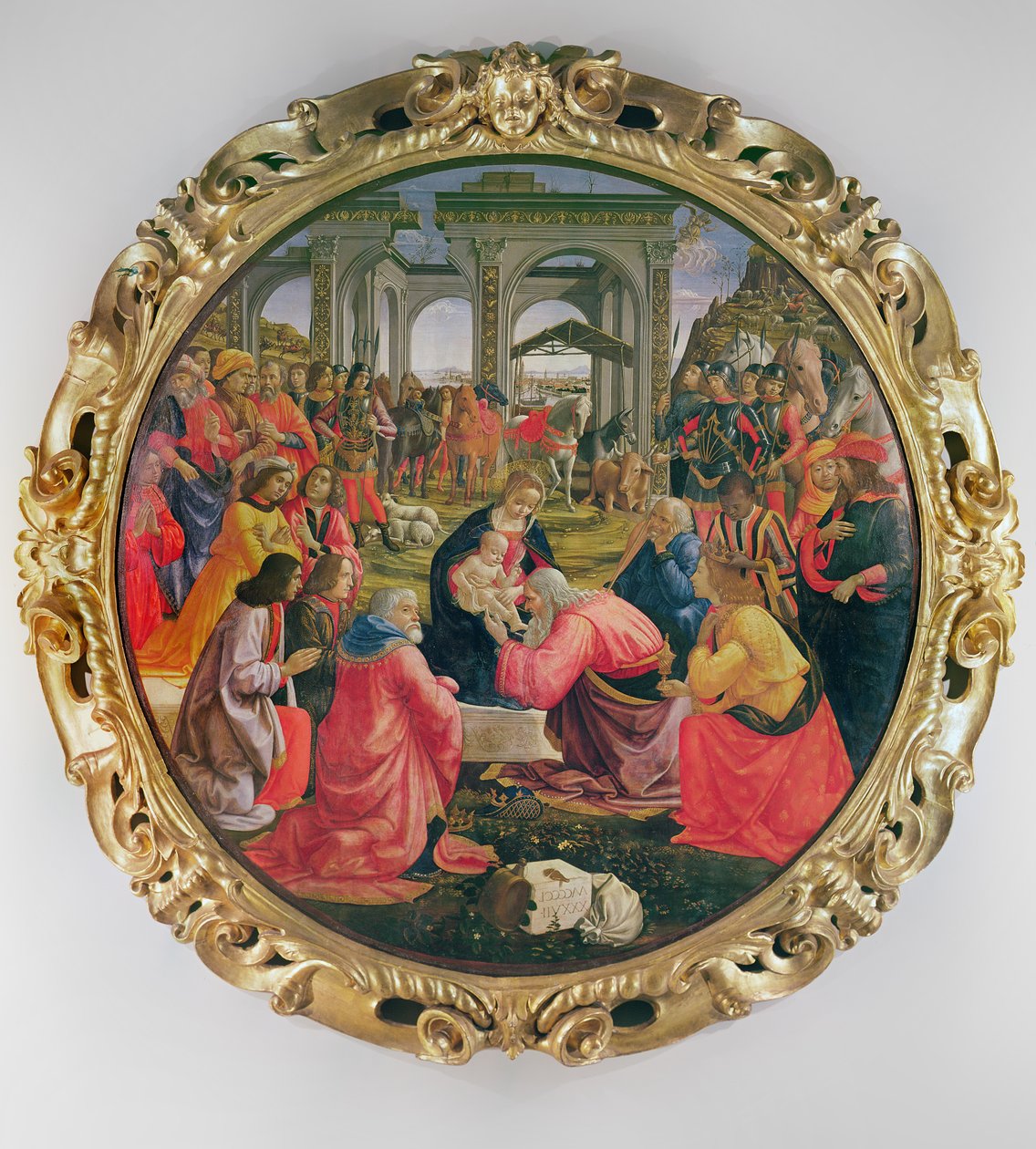 The Adoration of the Magi (med delvis ramme), 1487 (olje på tre) av Domenico Ghirlandaio