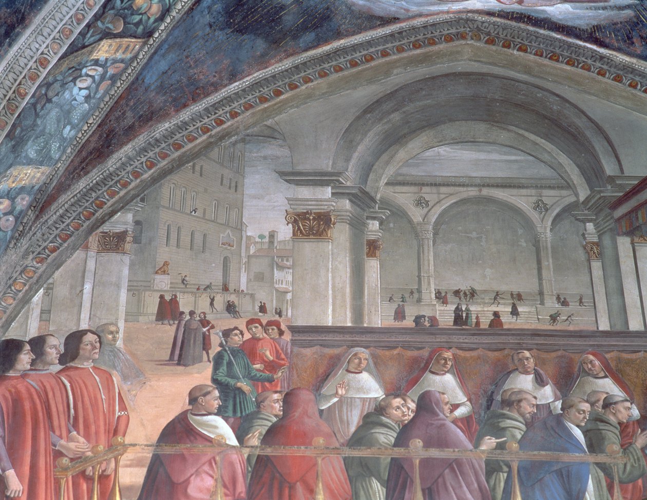 Loggia og Palazzo della Signoria, Sassetti-kapellet, 1483 (detalj) av Domenico Ghirlandaio