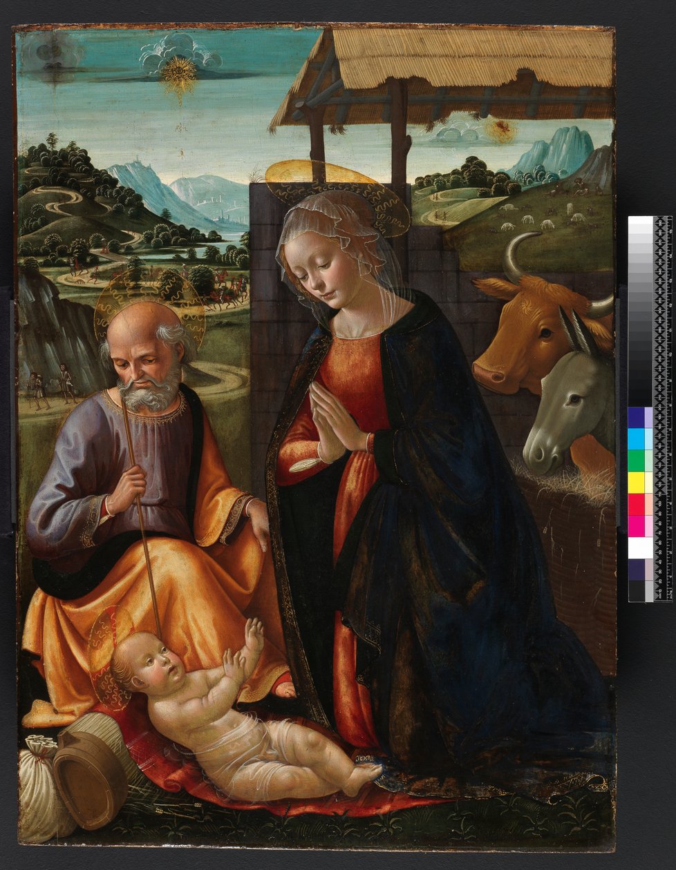 The Nativity (tempera og olje på panel) (etter rengjøring) av Domenico Ghirlandaio