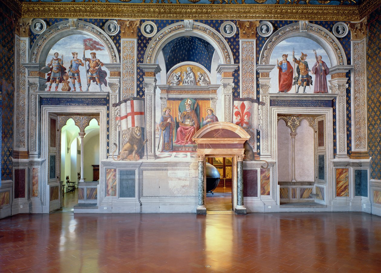 Utsikt over freskene i Sala dei Gigli, ca. 1470 (etter restaurering) av Domenico Ghirlandaio