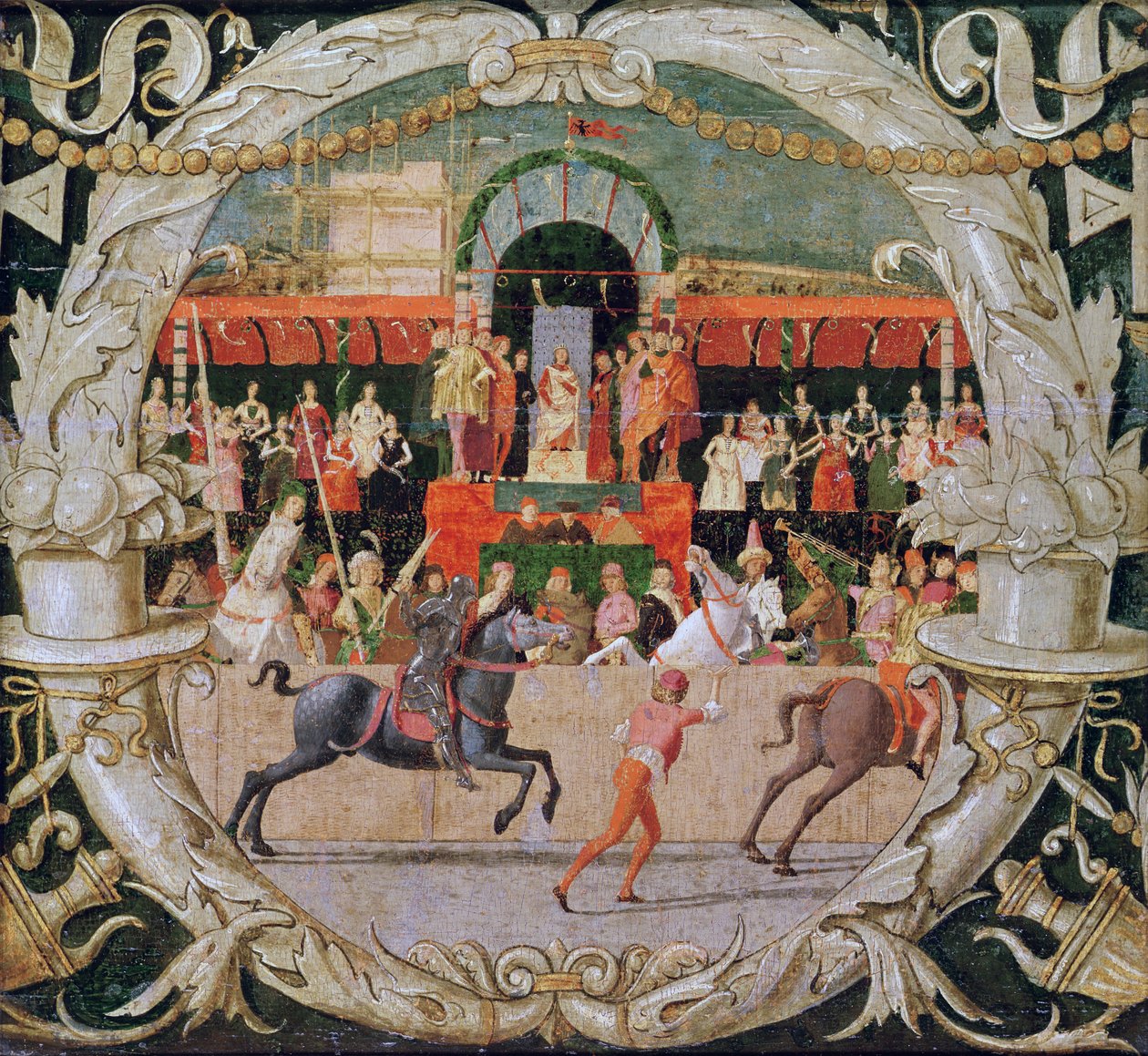 The Rape of the Sabines (før signalet) c.1490 (tempera på panel) av Domenico Morone