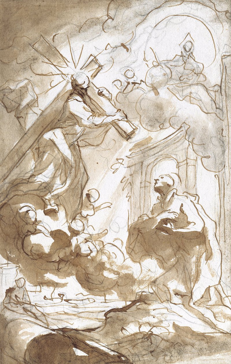 Kristus, som bærer sitt kors, vises til den hellige Ignatius av Loyola av Domenico the Elder Piola