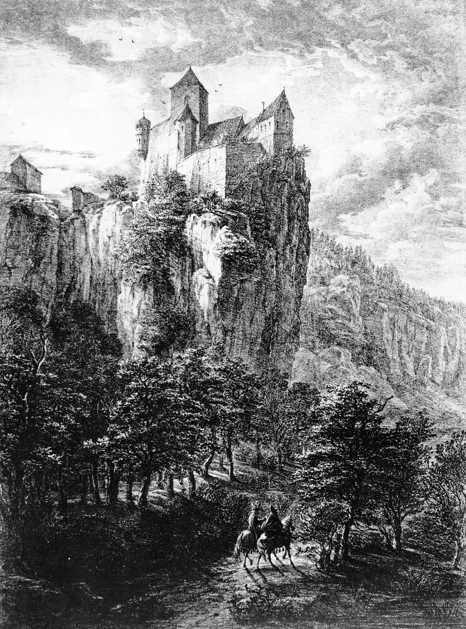 Schloss Prunn i Altmuhlthal, trykk av Friedrich Wilhelm Bollinger, 1818 av Domenico Quaglio