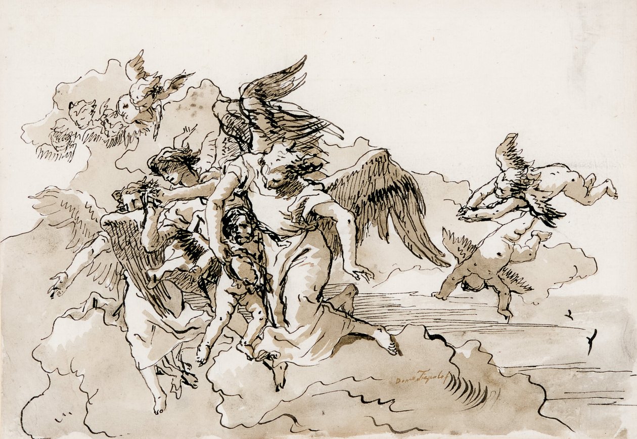 Flying Angels og Putti av Domenico Tiepolo