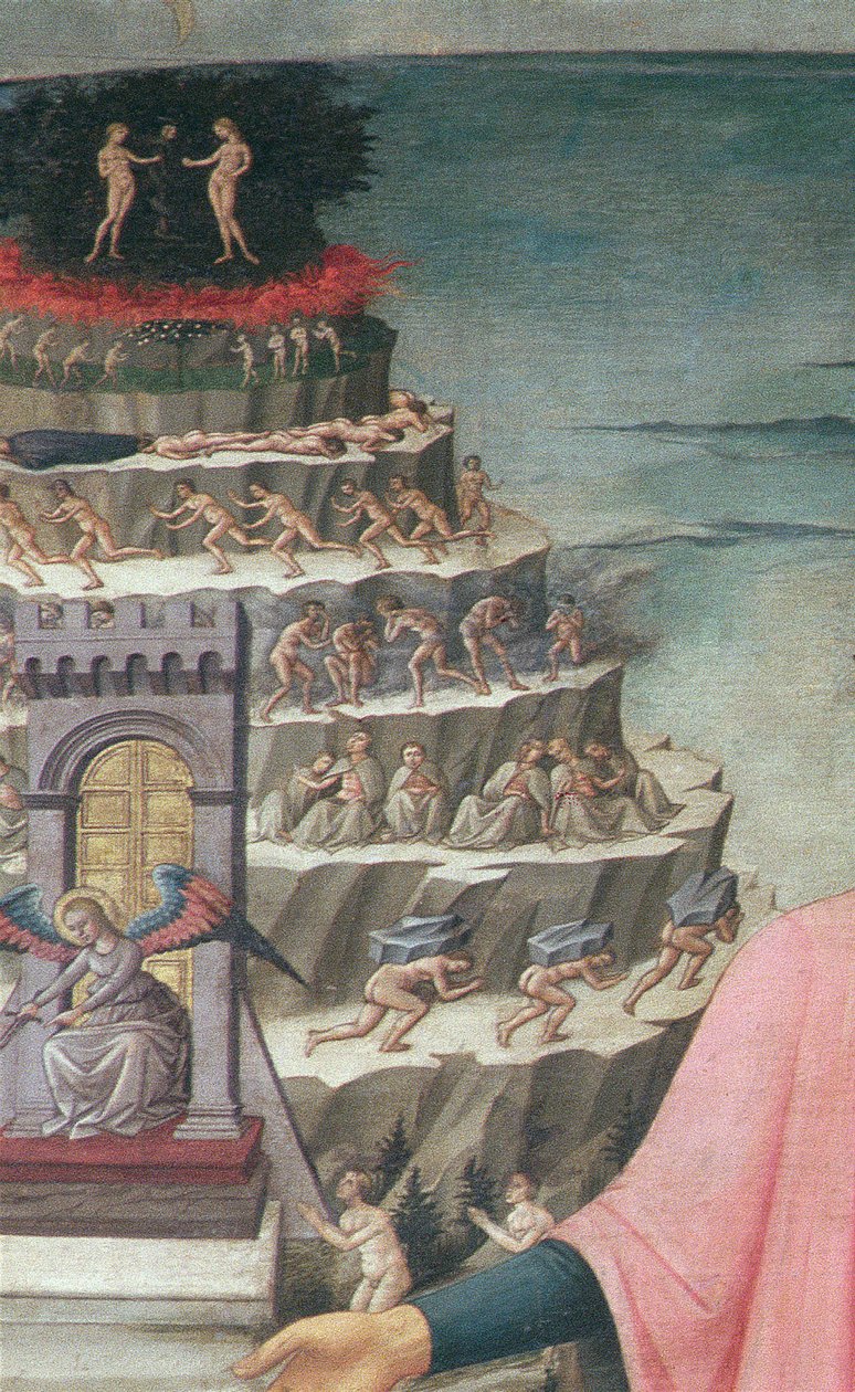 Dante og diktet hans den guddommelige komedie, 1465 tempera på paneldetalj av 42355 av Domenico di Michelino