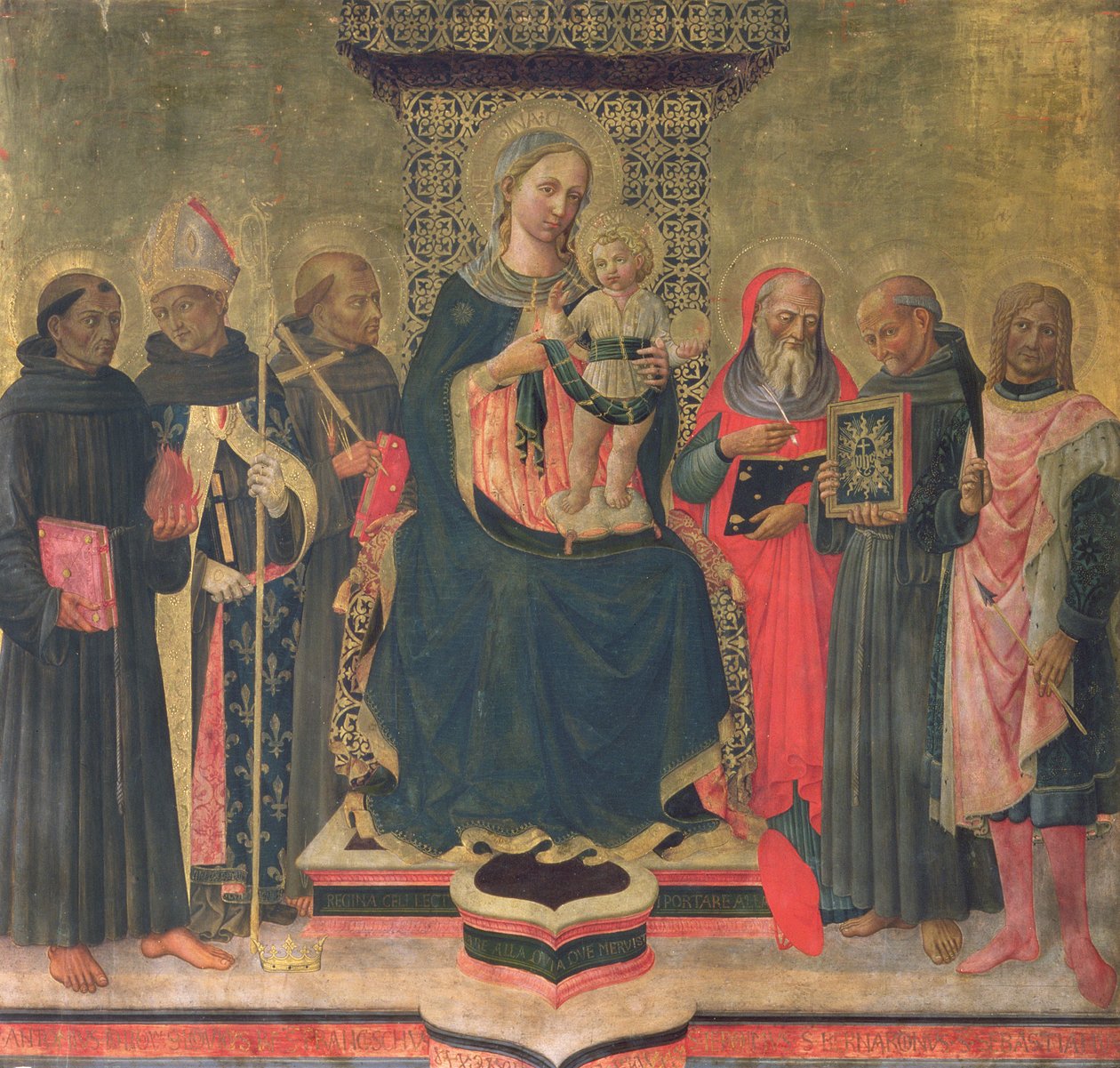 Madonna og barn med hellige (tempera på panel) av Domenico di Michelino