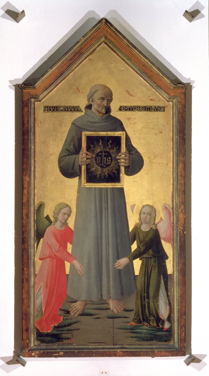 St. Bernardino av Siena (tempera på panel) av Domenico di Michelino