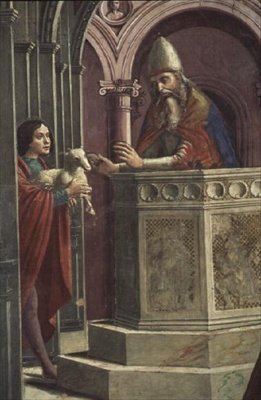 Joachim gir sitt offer, fra utvisningen av Joachim fra tempelet (fresco) (detalj) av Domenico Ghirlandaio