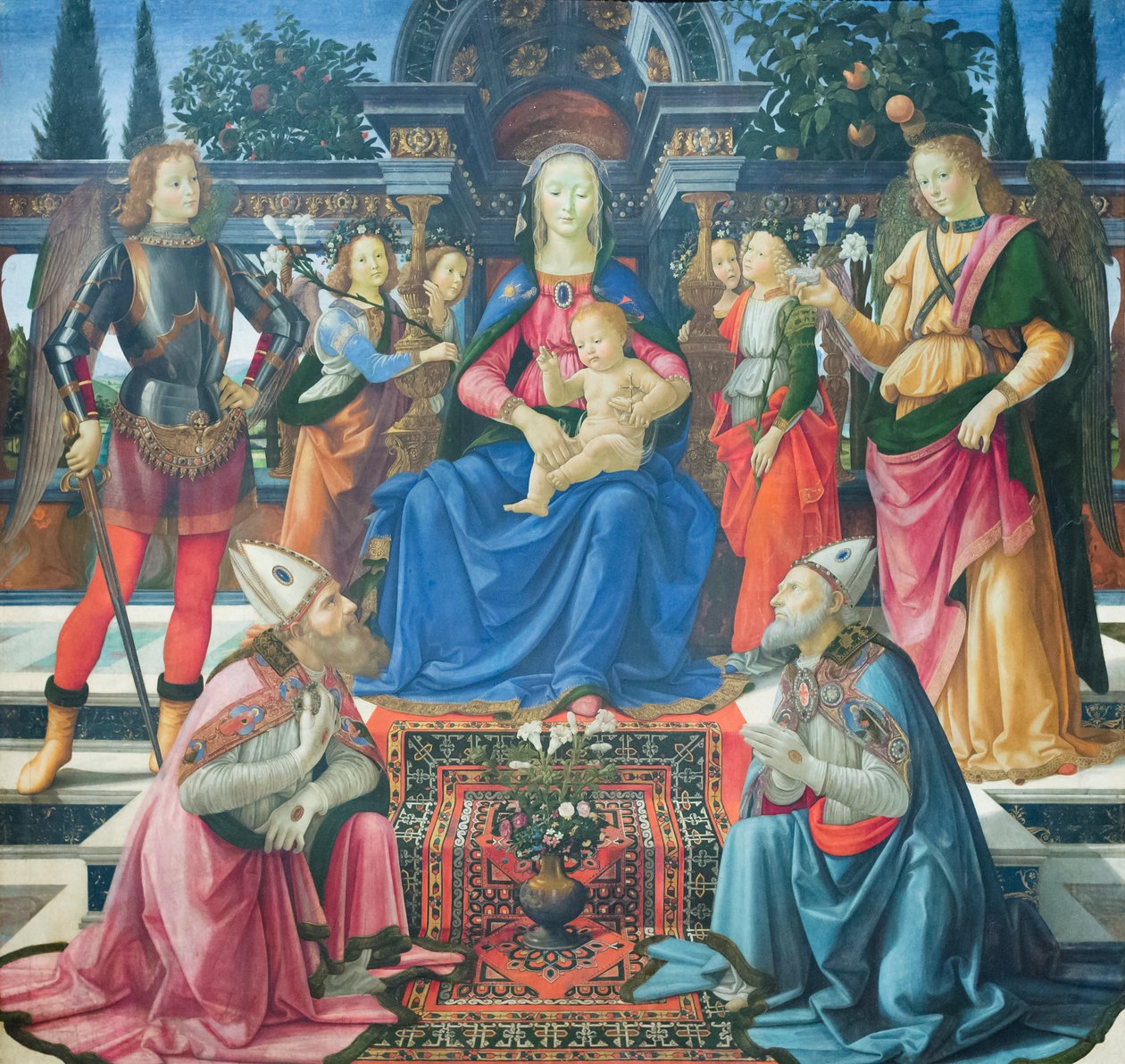 Madonna og barn med erkeenglene og med de hellige biskopene Justus og Zenobius av Domenico (1449 94) Ghirlandaio