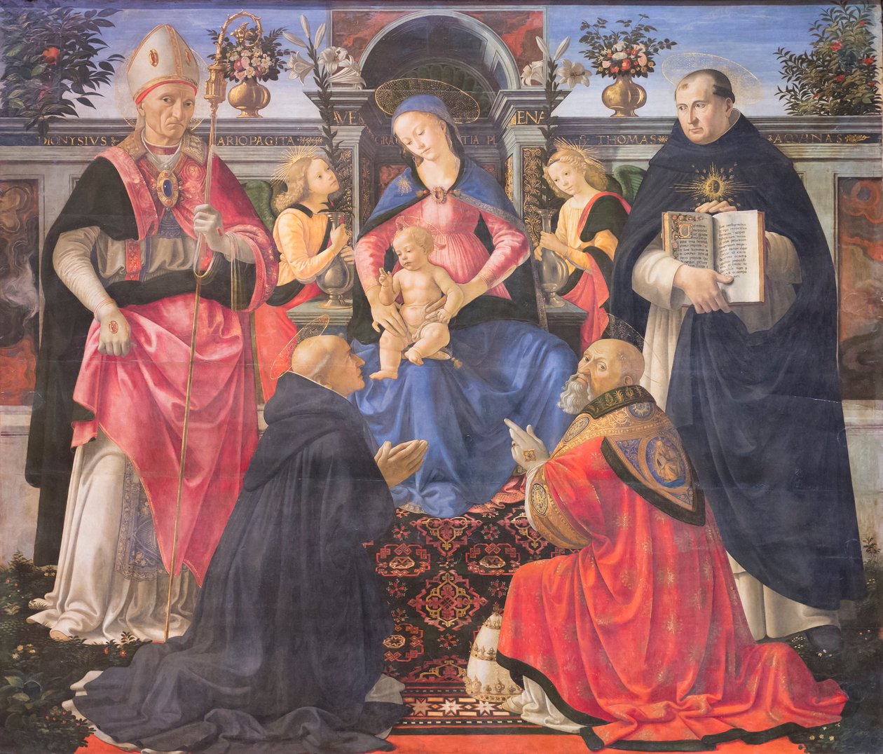 Madonna tronet med to engler, helgener og pave St Clement av Domenico (1449 94) Ghirlandaio