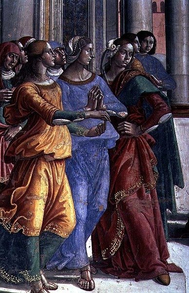 Tilskuere, fra Jomfru Maria i tempelet (fresco) (detalj) av Domenico Ghirlandaio