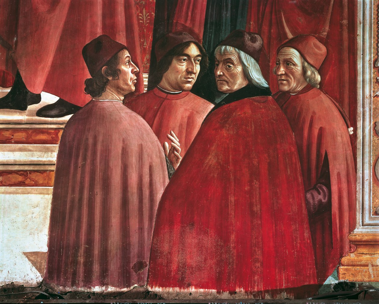 Stories of the Virgin Mary: Annunciation to Zacharias, detalj av Cristoforo Landino, Angelo Poliziano og Marsilio Ficino, ca. 1485-90 (fersk) av Domenico Ghirlandaio