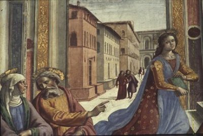Jomfru Maria i tempelet (fresco) (detalj) av Domenico Ghirlandaio