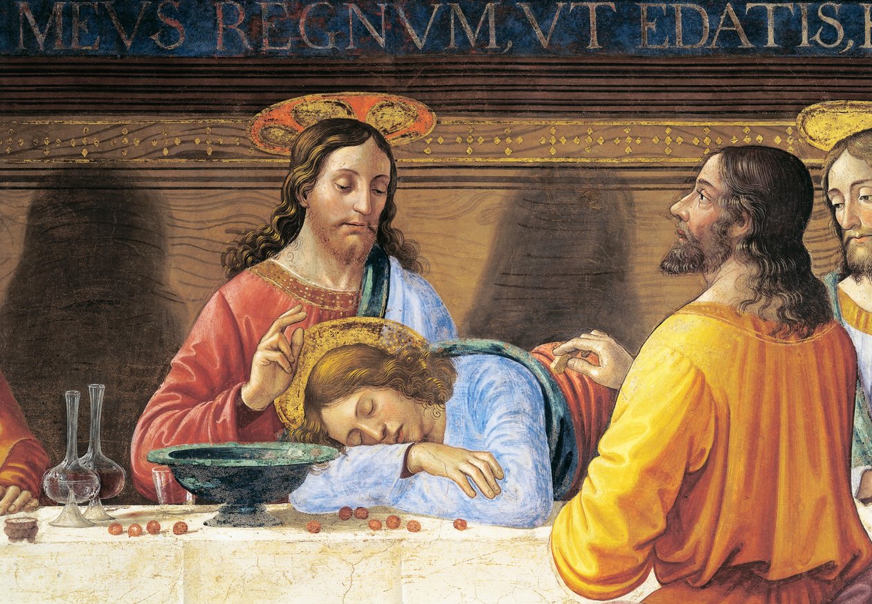 Italia, Firenze, Refectory of Convent of San Marco, Jesus and St John, detalj fra Nattverden av Domenico Ghirlandaio