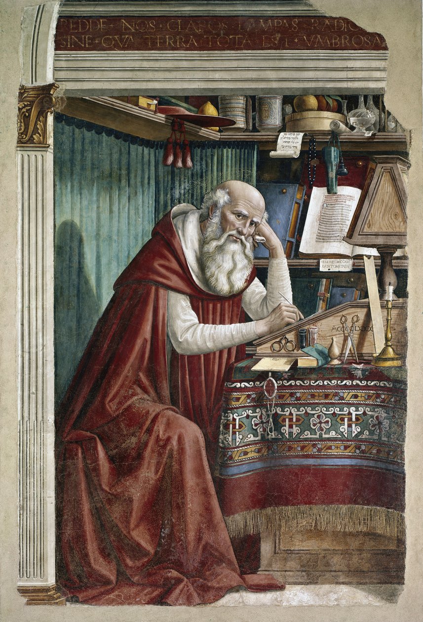 Saint Jerome i hans arbeidsrom - Fresco av Domenico Ghirlandaio