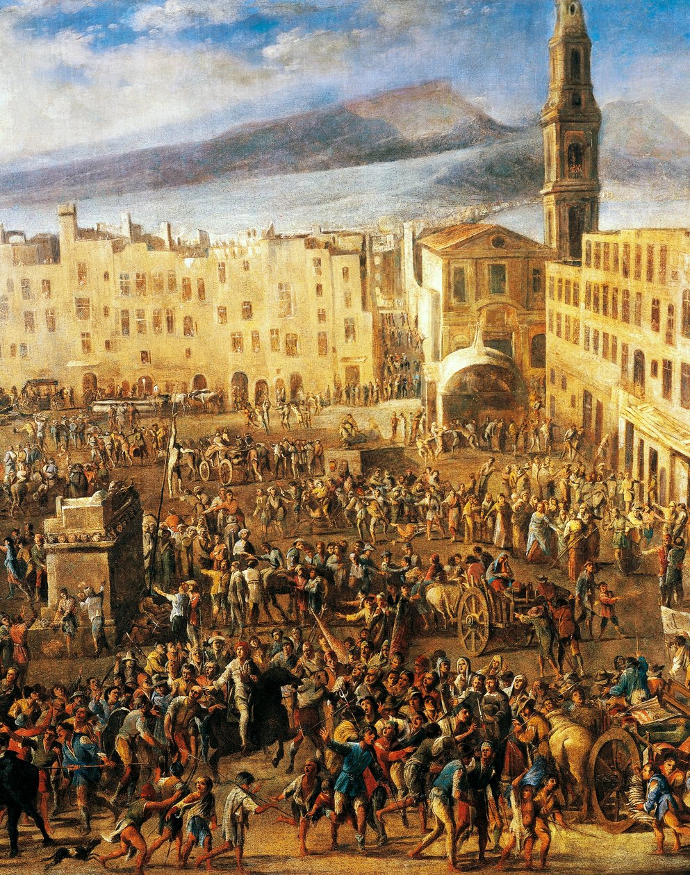 Piazza del Mercato i Napoli, detalj fra Masaniello-opprøret, av Domenico Gargiulo kjent som Micco Spadaro (1609 eller 1610 - ca1675), maleri. av Domenico (1612 75) Gargiulo