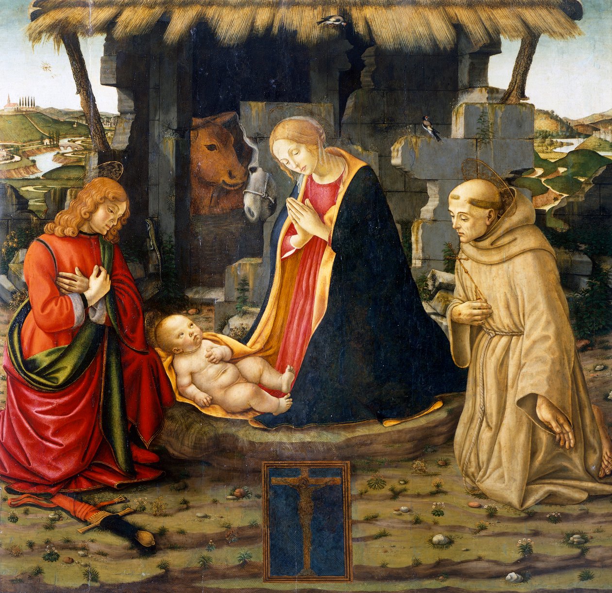 Fødsel med Saint Francis og Saint Julian av Domenico (workshop) Ghirlandaio