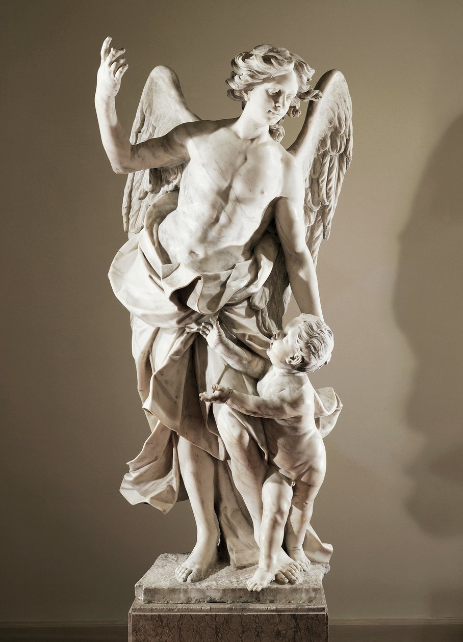 Guardian Angel, ca 1724, av Domenico Antonio Vaccaro (1678-1745), marmorstatue, høyde 190 cm, anti-Sacristy of Basilica of San Paolo Maggiore, Napoli, Campania, Italia av Domenico Antonio Vaccaro