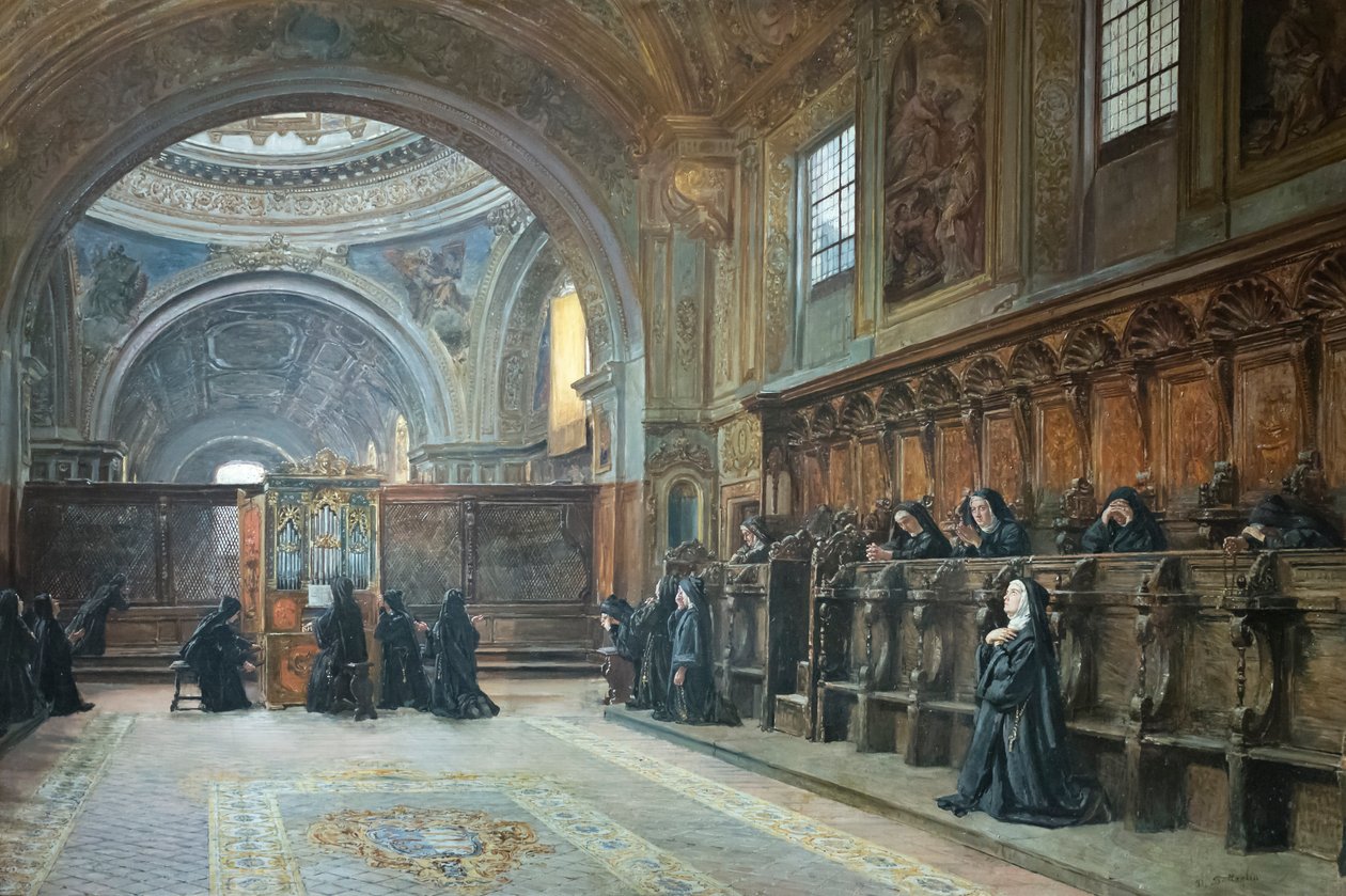 Koret til kirken Saint Mary Donnaregina nuova, andre halvdel av 1800-tallet (olje på lerret) av Domenico Battaglia